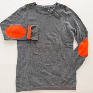 WYSE London Cashmere Grey Jumper Sweater NEW 2/Small Orange Elbow Patch